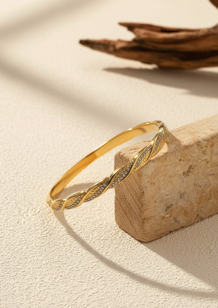 Gold Twisted Crystal Bangle Bracelet