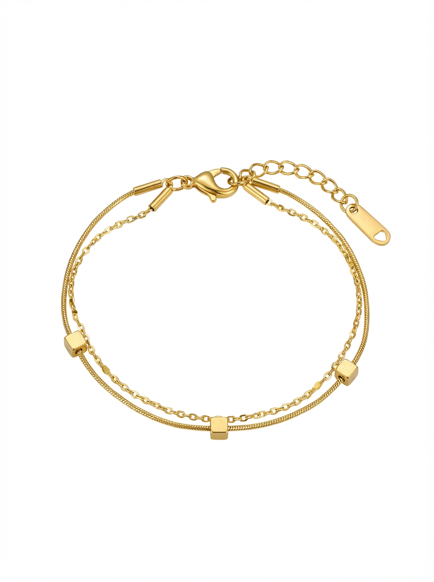 Minimalist Gold Double-Layer Cube Bracelet