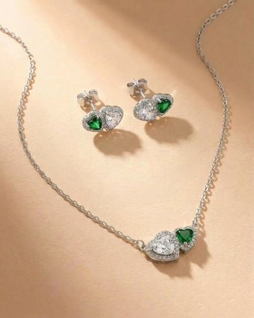 Dual Heart Silver Jewelry Set