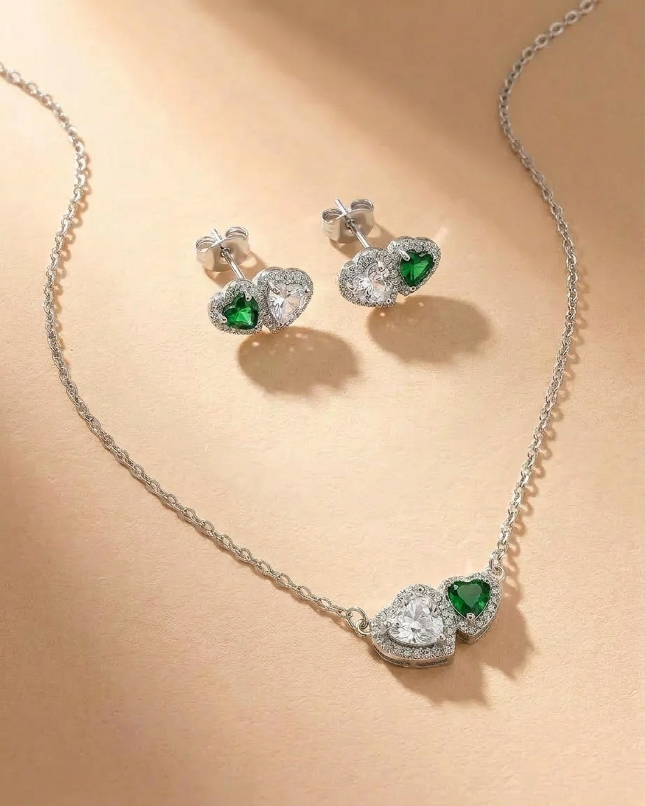 Dual Heart Silver Jewelry Set