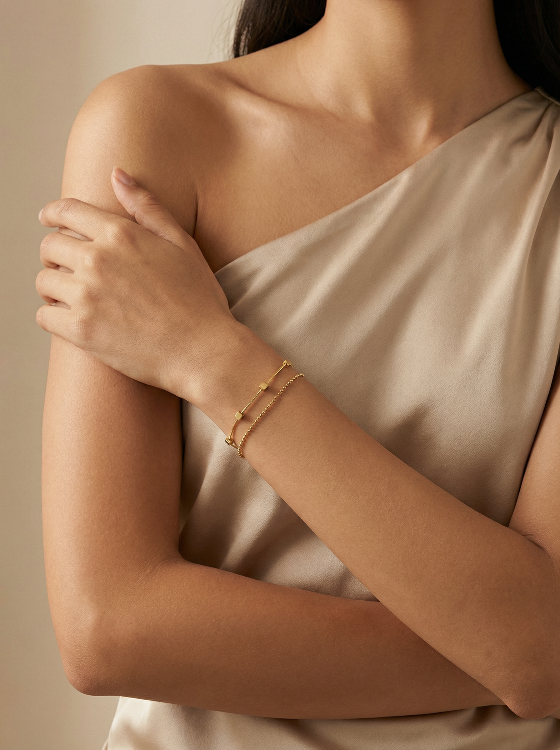 Minimalist Gold Double-Layer Cube Bracelet