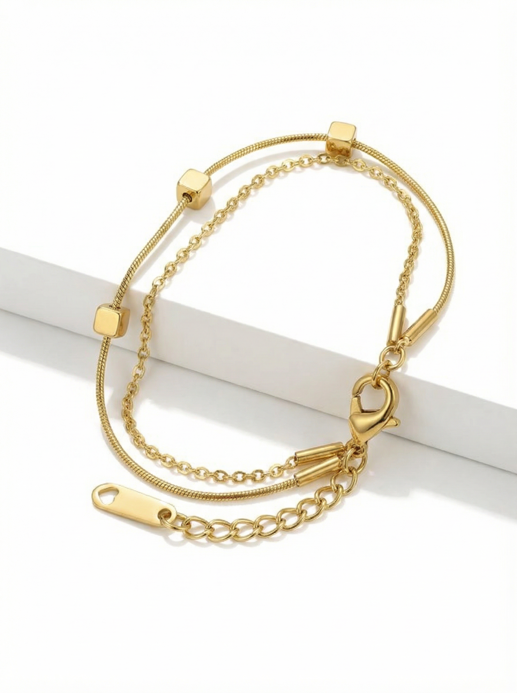 Minimalist Gold Double-Layer Cube Bracelet