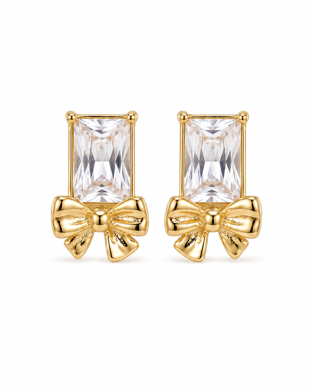Emerald Cut Crystal Bow Stud Earrings