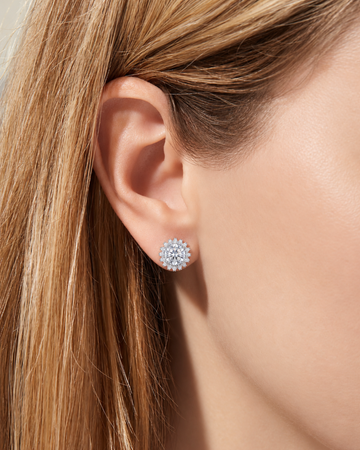 Silver Halo Crystal Stud Earrings