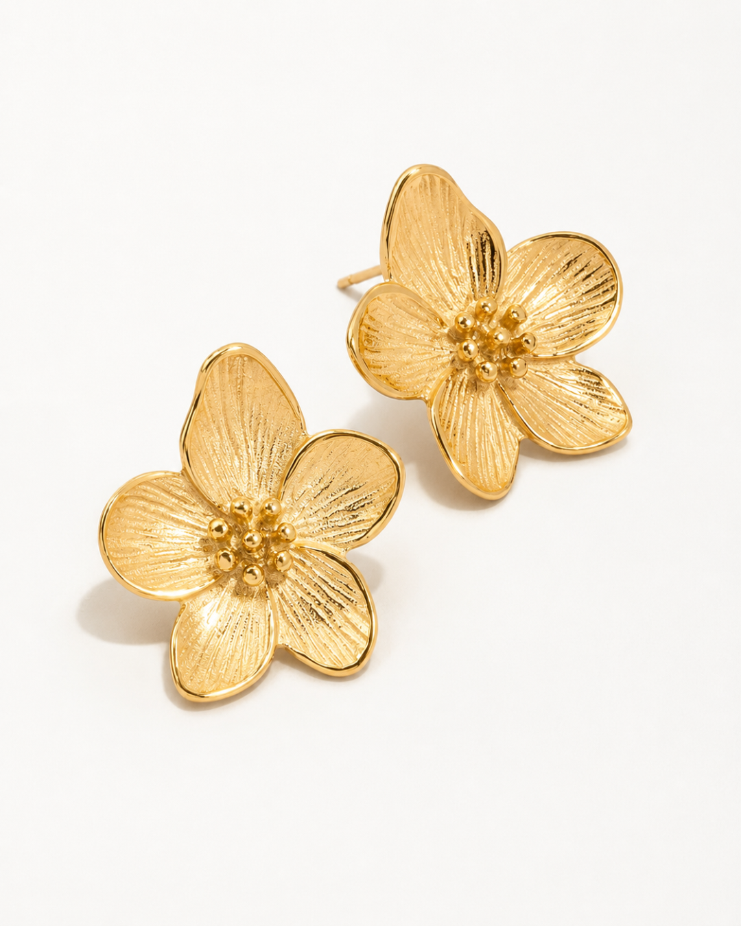 Matte Floral Gold Statement Stud Earrings