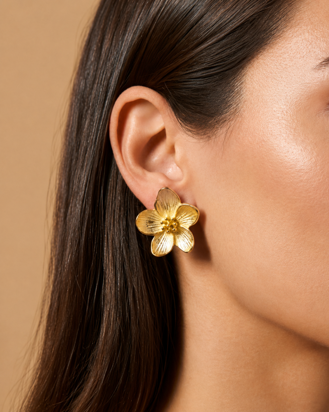Matte Floral Gold Statement Stud Earrings