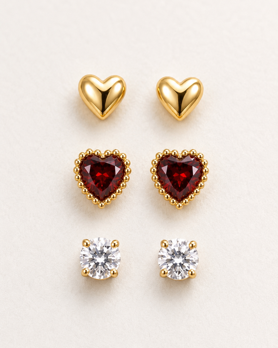 Romantic Heart Stud Trio Earring