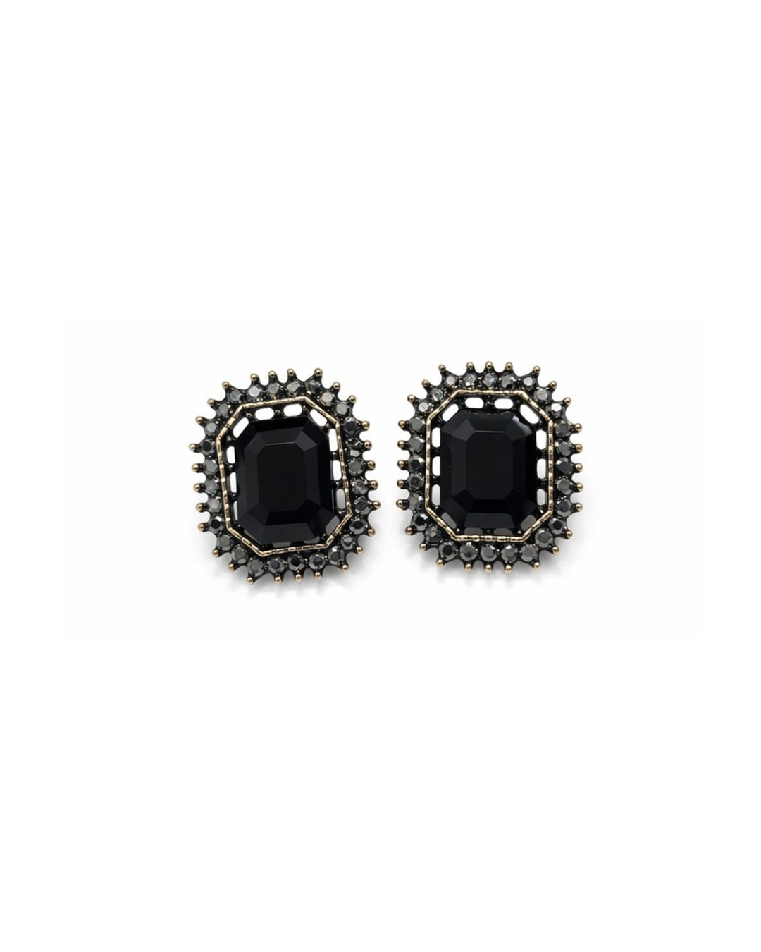 Black Octagon Gemstone Stud Earrings