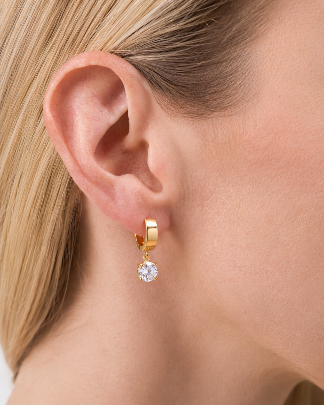 Classic Solitaire Drop Huggie Earrings