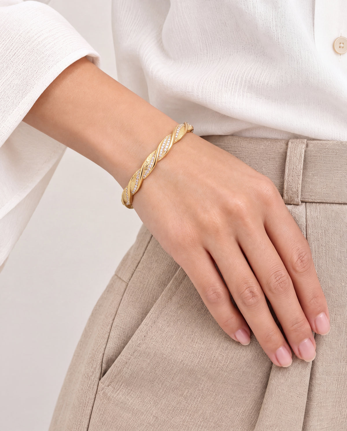 Gold Twisted Crystal Bangle Bracelet
