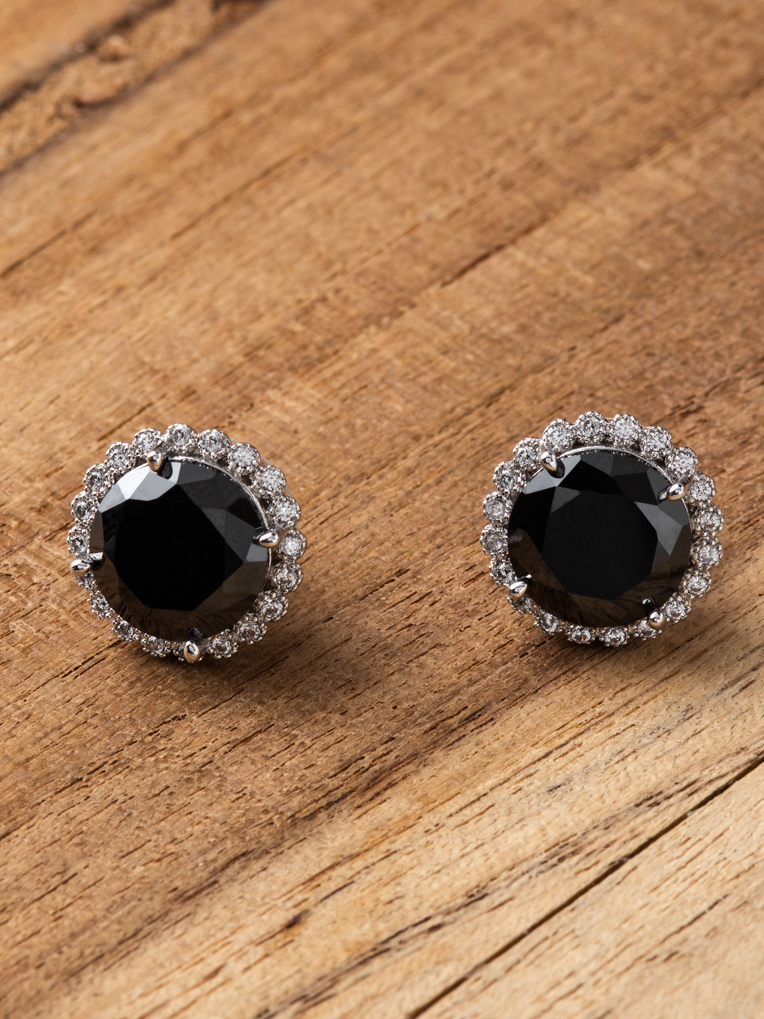 Large Round Black Spinel 6 Prong Stud Earrings - Sarah O.