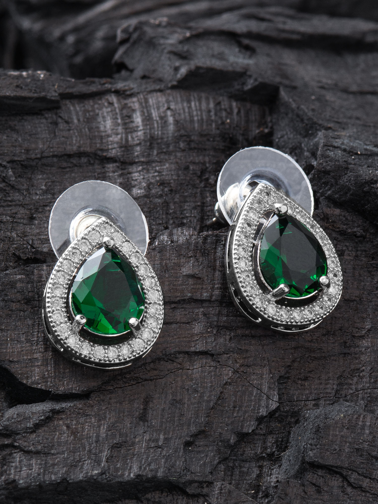 Trishul Damru Green Stone Oxidised Pearl Earring | FashionCrab.com