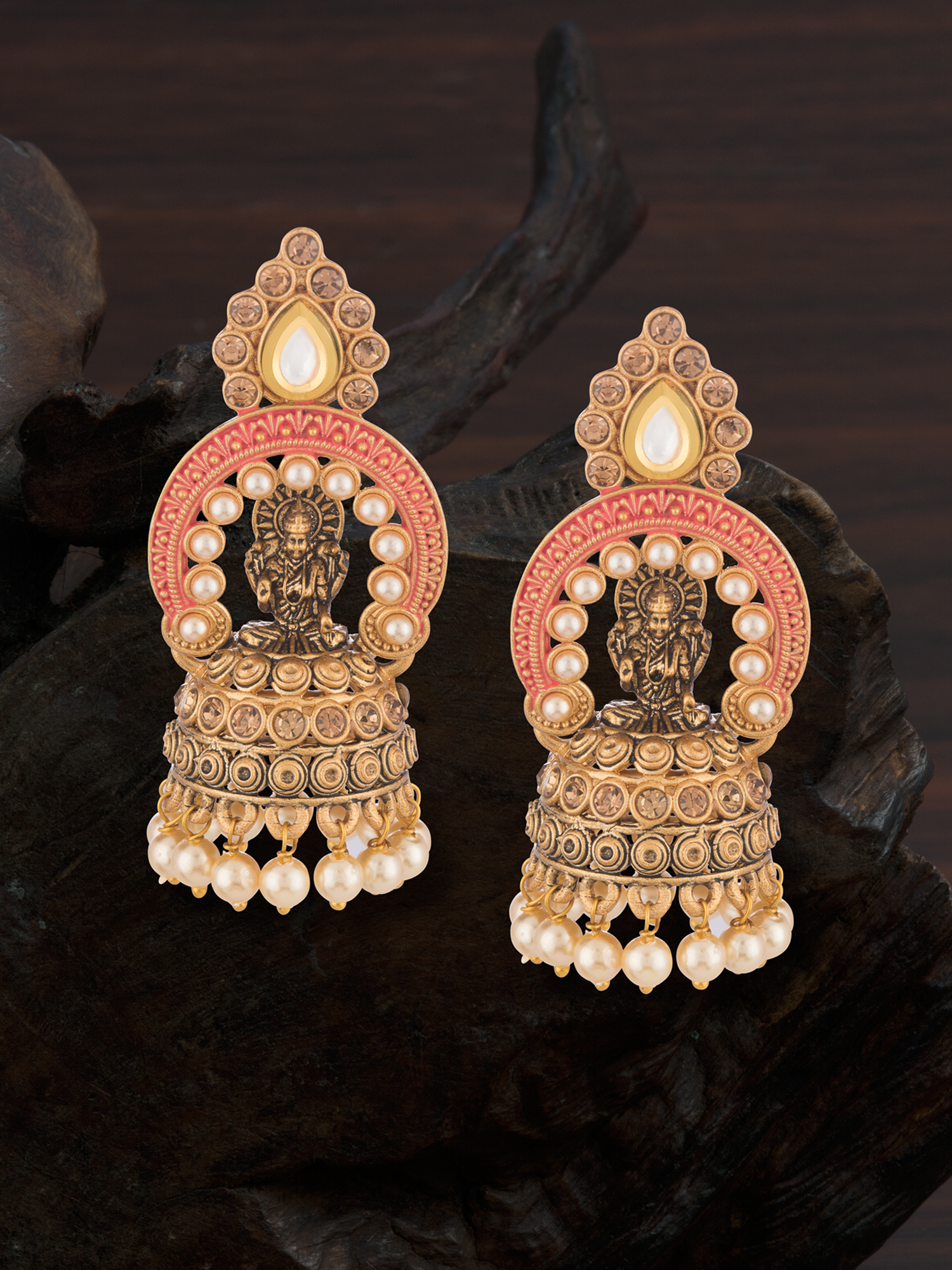 Traditional Indian Gold-Plated Necklace and Earrings Set|Antique Templ –  Indian Designs
